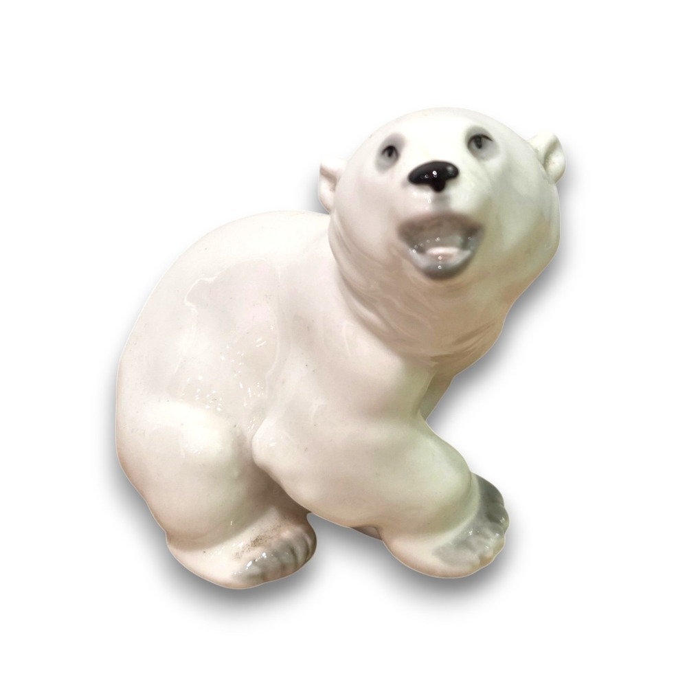 Vintage Lomonosov Russian Porcelain White Polar Bear Cub Figurine USSR 6''
